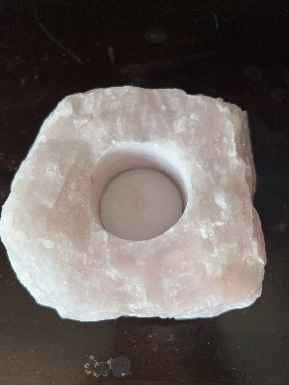 Rose Quartz Tea Light Candle Holder - Natural Pink Crystal Accent
